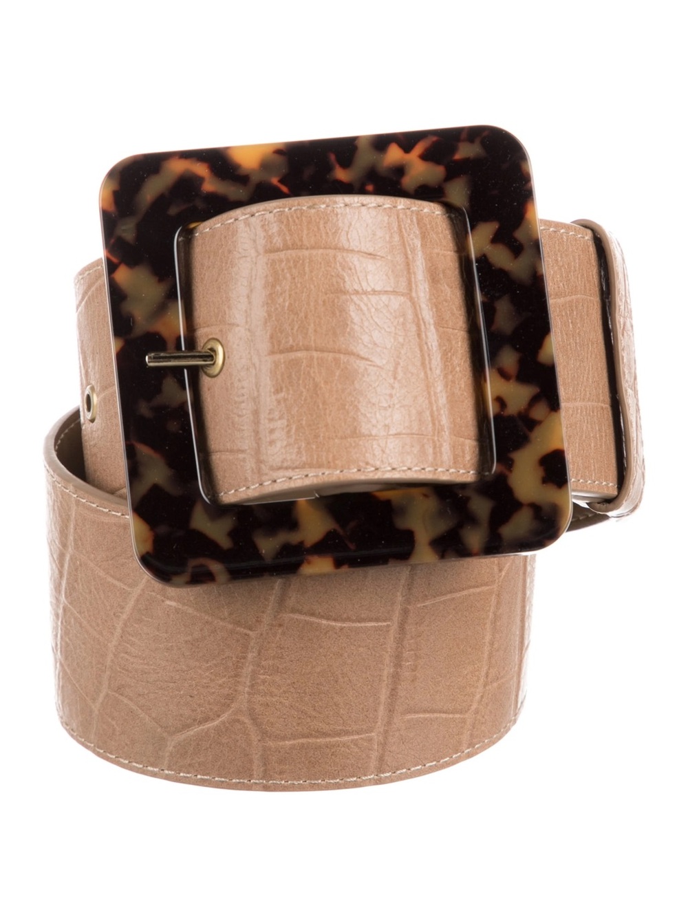STAUD Wide Tan Croc-Texture Belt with Tortoiseshell Buckle medium 32-34